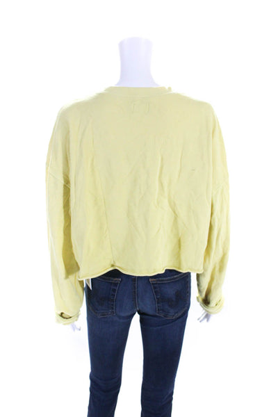 WSLY Womens Long Sleeves Pullover Cropped Sweatshirt Yellow Cotton Size Large