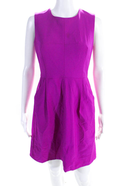 Milly Womens Round Neck Sleeveless Pleated Pockets A-Line Midi Dress Pink Size 2