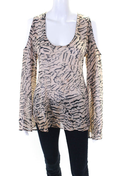 Lovers + Friends Womens Animal Print Cold Shoulder Bell Sleeve Top Brown Size L