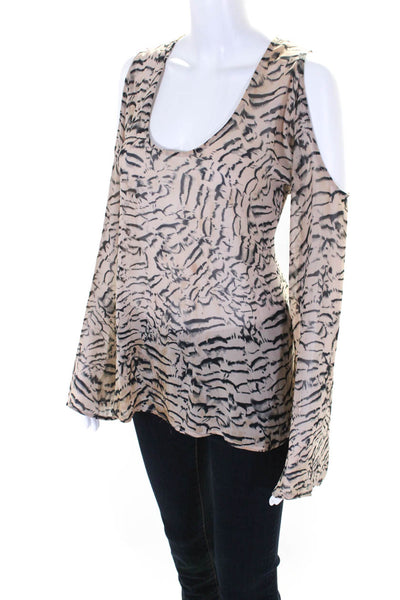 Lovers + Friends Womens Animal Print Cold Shoulder Bell Sleeve Top Brown Size L