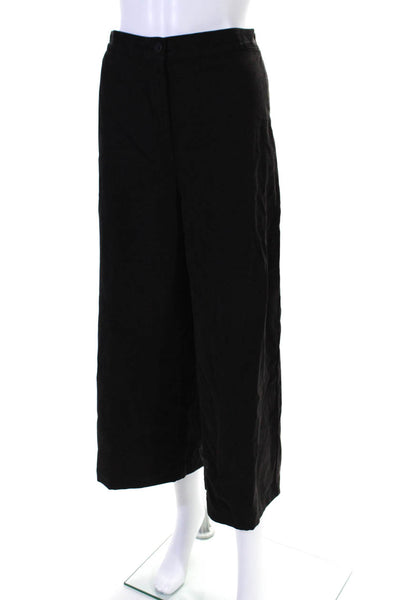 Eileen Fisher Womens Button Zip Slip-On Flat Front Straight Pants Black Size 12