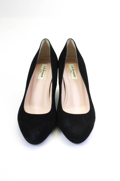 L.K. Bennett Womens Suede Almond Toe Mid Block Heel Pumps Black Size 9.5US 39.5E