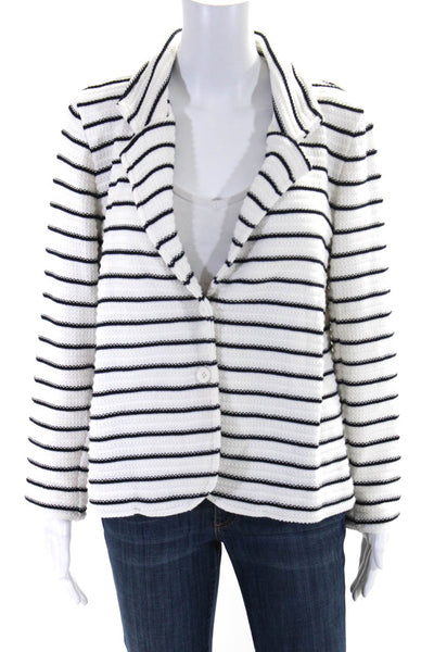 Hubert Gasser Womens Notched Lapel Striped Cardigan Sweater White Size Large