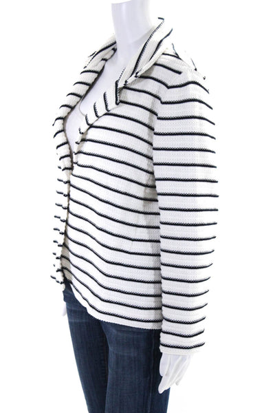 Hubert Gasser Womens Notched Lapel Striped Cardigan Sweater White Size Large