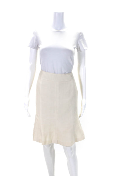 Chanel 05 C Womens Linen Blend Knee Length Trumpet Skirt Off White Size EUR 44