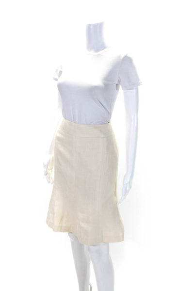 Chanel 05 C Womens Linen Blend Knee Length Trumpet Skirt Off White Size EUR 44