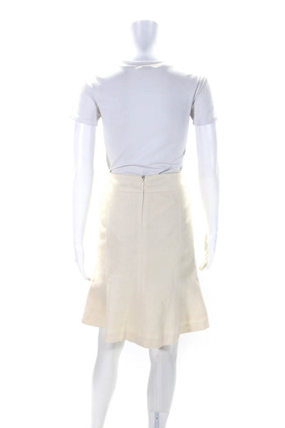 Chanel 05 C Womens Linen Blend Knee Length Trumpet Skirt Off White Size EUR 44