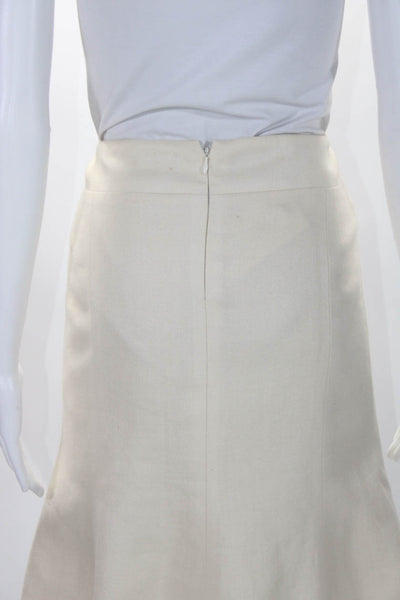 Chanel 05 C Womens Linen Blend Knee Length Trumpet Skirt Off White Size EUR 44