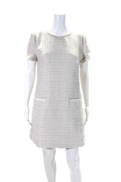 Tahari Womens Tweed Short Sleeves Knee Length Shirt Dress Beige Pink Size Medium