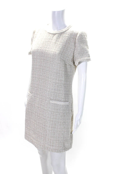 Tahari Womens Tweed Short Sleeves Knee Length Shirt Dress Beige Pink Size Medium