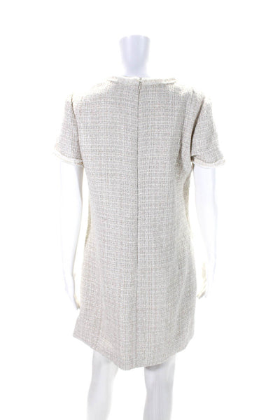 Tahari Womens Tweed Short Sleeves Knee Length Shirt Dress Beige Pink Size Medium