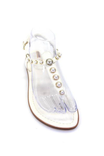 Sam Edelman Womens Patent Leather Gigi Pearl Thong Slingbacks Sandals White Size