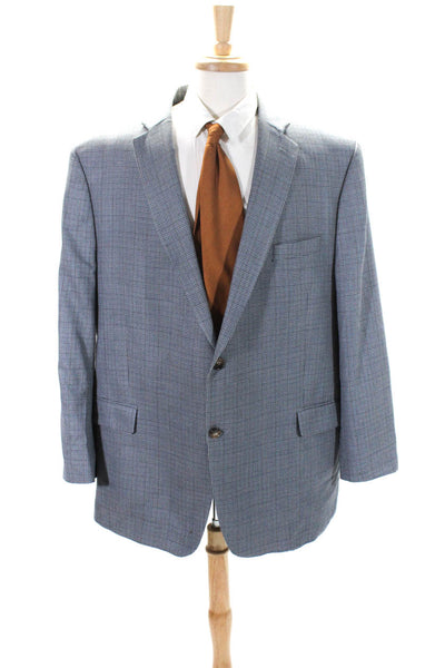 Ralph Ralph Lauren Mens Two Button Houndstooth Blazer Jacket Blue Wool Size 50R