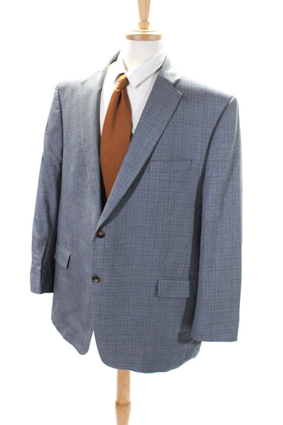 Ralph Ralph Lauren Mens Two Button Houndstooth Blazer Jacket Blue Wool Size 50R