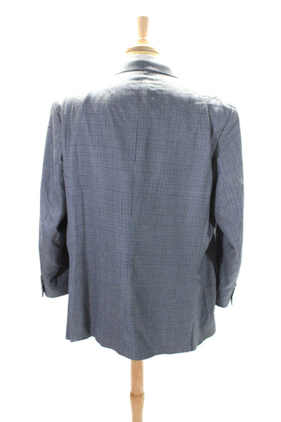 Ralph Ralph Lauren Mens Two Button Houndstooth Blazer Jacket Blue Wool Size 50R