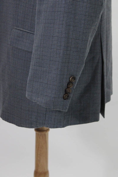 Ralph Ralph Lauren Mens Two Button Houndstooth Blazer Jacket Blue Wool Size 50R