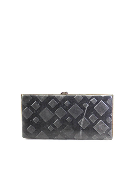 Lodis Womens Leather Diamond Print Gold Tone Frame Clutch Wallet Gray