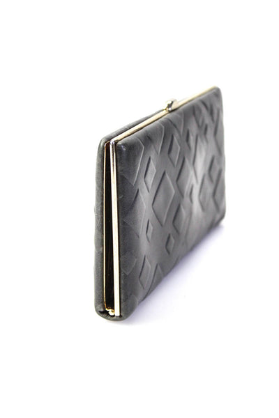 Lodis Womens Leather Diamond Print Gold Tone Frame Clutch Wallet Gray