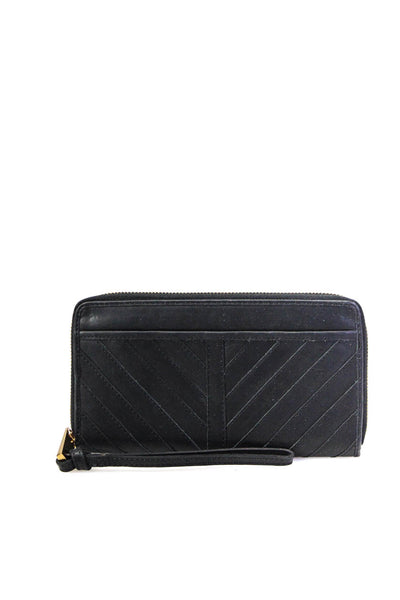 Margot Womens Genuine Leather Zip Around Gold Tone Clutch Wallet Black