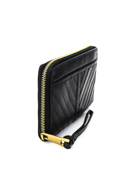 Margot Womens Genuine Leather Zip Around Gold Tone Clutch Wallet Black