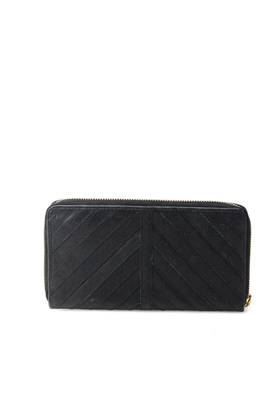 Margot Womens Genuine Leather Zip Around Gold Tone Clutch Wallet Black