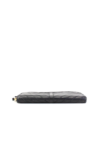 Margot Womens Genuine Leather Zip Around Gold Tone Clutch Wallet Black