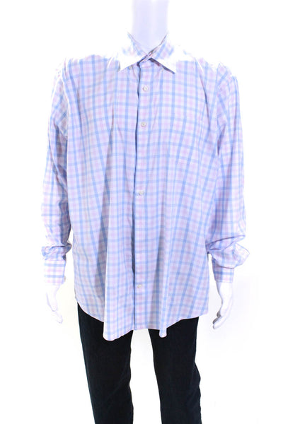 Peter Millar Mens Long Sleeve Check Button Up Shirt Pink Blue Size XXL