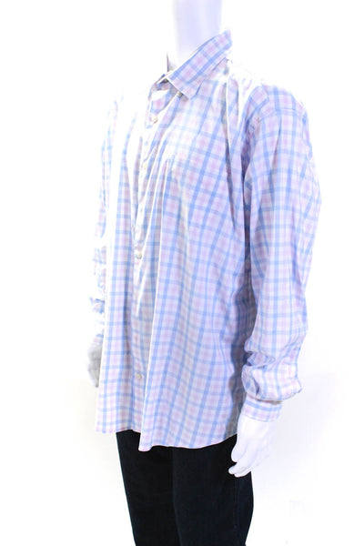 Peter Millar Mens Long Sleeve Check Button Up Shirt Pink Blue Size XXL