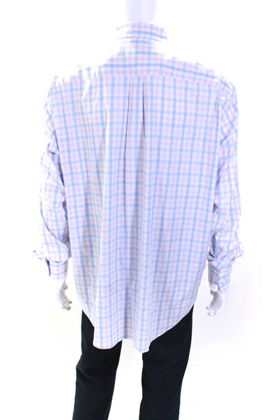 Peter Millar Mens Long Sleeve Check Button Up Shirt Pink Blue Size XXL