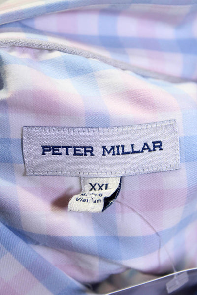 Peter Millar Mens Long Sleeve Check Button Up Shirt Pink Blue Size XXL