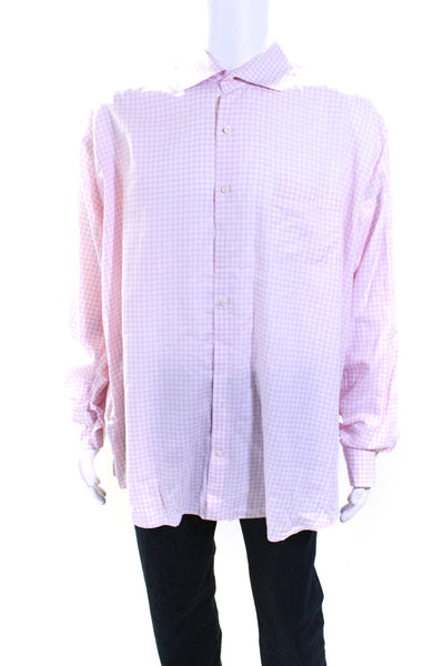 Peter Millar Mens Gingham Long Sleeve Button Up Shirt Pink White Size XXL