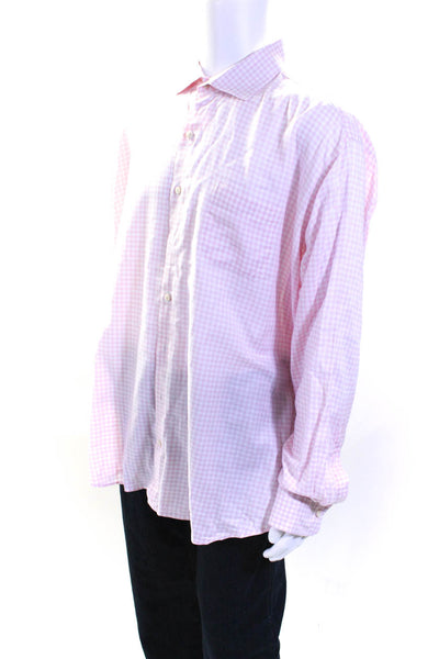 Peter Millar Mens Gingham Long Sleeve Button Up Shirt Pink White Size XXL