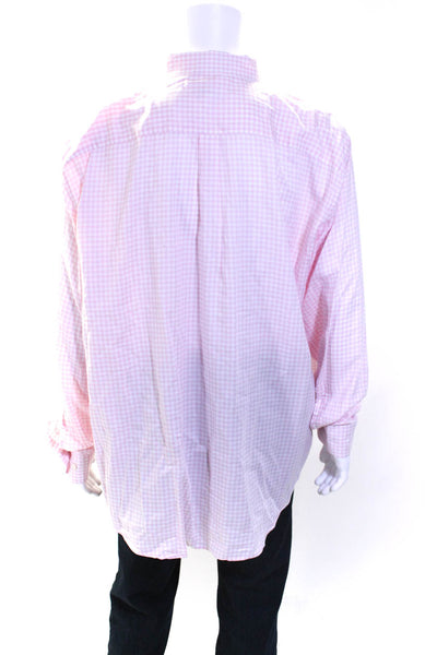 Peter Millar Mens Gingham Long Sleeve Button Up Shirt Pink White Size XXL