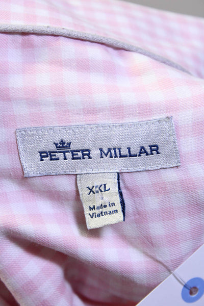 Peter Millar Mens Gingham Long Sleeve Button Up Shirt Pink White Size XXL