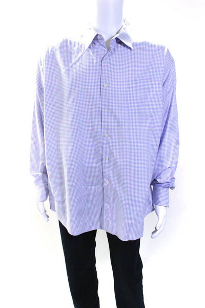 Peter Millar Mens Long Sleeve Check Button Up Shirt Blue White Purple Size XXL