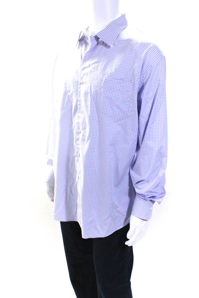 Peter Millar Mens Long Sleeve Check Button Up Shirt Blue White Purple Size XXL