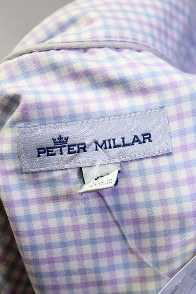 Peter Millar Mens Long Sleeve Check Button Up Shirt Blue White Purple Size XXL