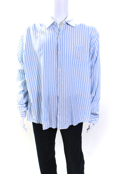 Peter Millar Mens Long Sleeve Striped Button Up Dress Shirt Blue White XXL