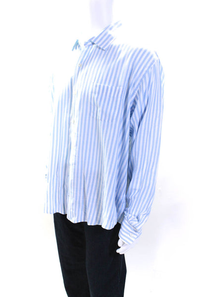 Peter Millar Mens Long Sleeve Striped Button Up Dress Shirt Blue White XXL