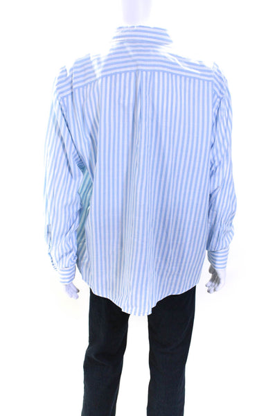 Peter Millar Mens Long Sleeve Striped Button Up Dress Shirt Blue White XXL