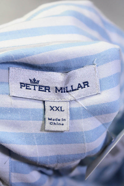 Peter Millar Mens Long Sleeve Striped Button Up Dress Shirt Blue White XXL