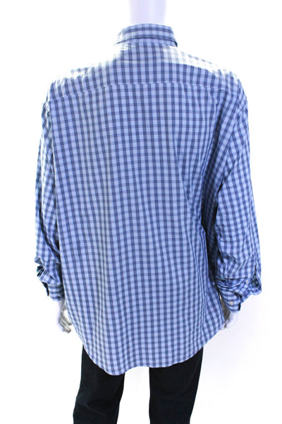 Peter Millar Mens Long Sleeve Plaid Button Up Dress Shirt Blue Size XXL