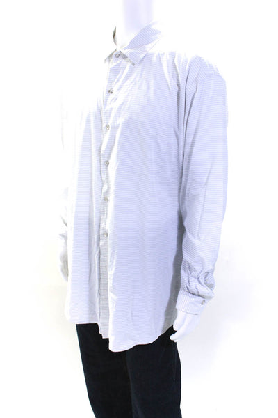 Peter Millar Mens Long Sleeve Stripe Button Up Shirt Blue White Size XXL