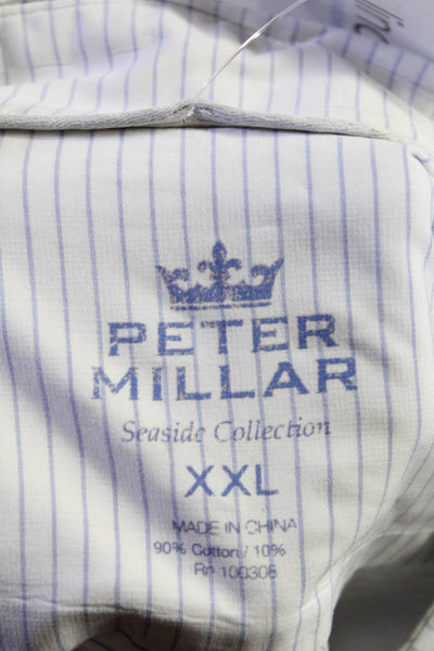 Peter Millar Mens Long Sleeve Stripe Button Up Shirt Blue White Size XXL