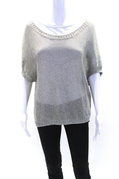 Vince Womens Short Sleeves Crew Neck Pullover Sweater Silver Metallic Size Mediu