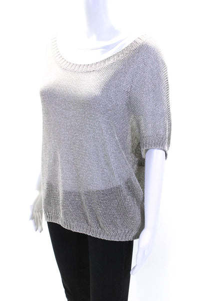 Vince Womens Short Sleeves Crew Neck Pullover Sweater Silver Metallic Size Mediu