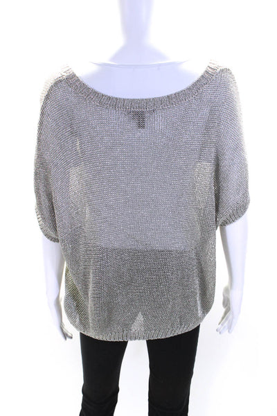 Vince Womens Short Sleeves Crew Neck Pullover Sweater Silver Metallic Size Mediu