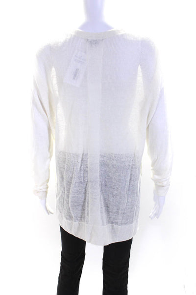 Vince Womens Linen V-Neck Long Sleeve Pullover Thin Knitted Sweater White Size S