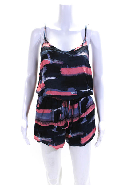 Splendid Womens Abstract Print Sleeveless Romper Navy Blue Pink Size Small