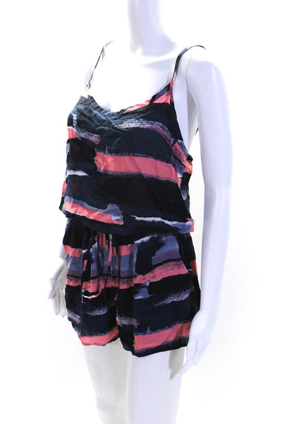 Splendid Womens Abstract Print Sleeveless Romper Navy Blue Pink Size Small